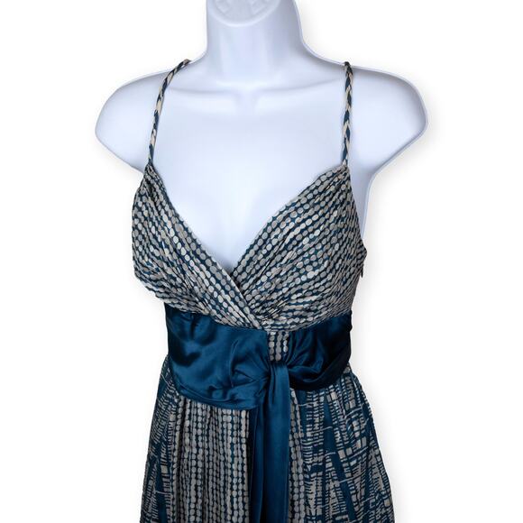 BCBGMaxazria Blue Cream Silk A-line Sundress M - Picture 2 of 11